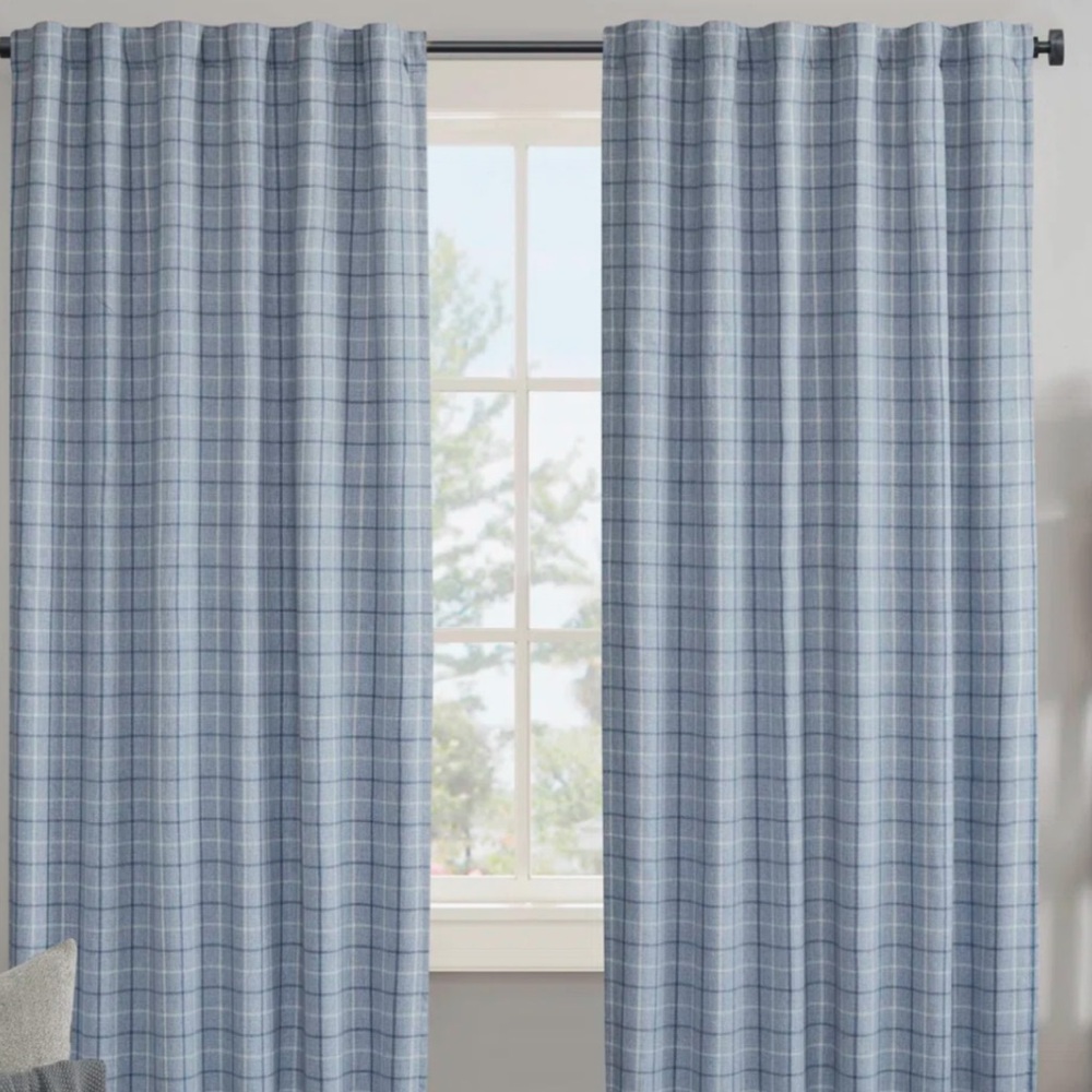 Blue Plaid Curtain Panels -NEW